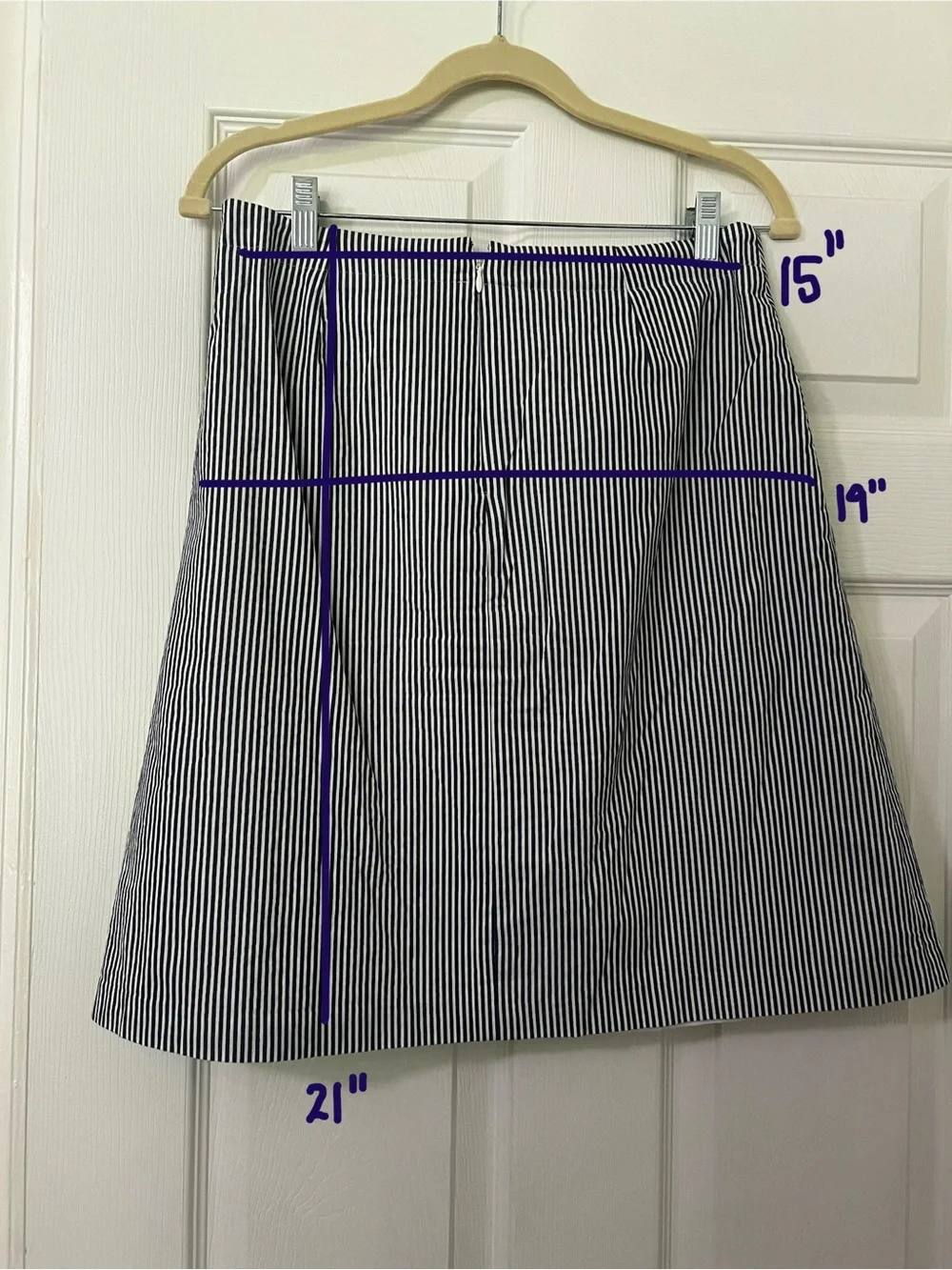 Talbots Women’s 8P Blue White Striped Woven Cotton Spandex A-Line Zip Skirt
